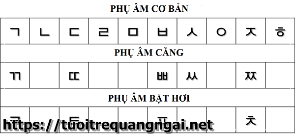 Bảng phụ âm dành cho người học tiếng Hàn qua phiên âm