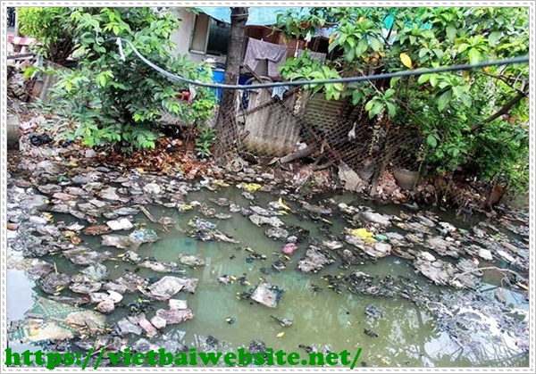 Rác thải ở nông thôn trên dòng sông bị ô nhiễm nặng nề